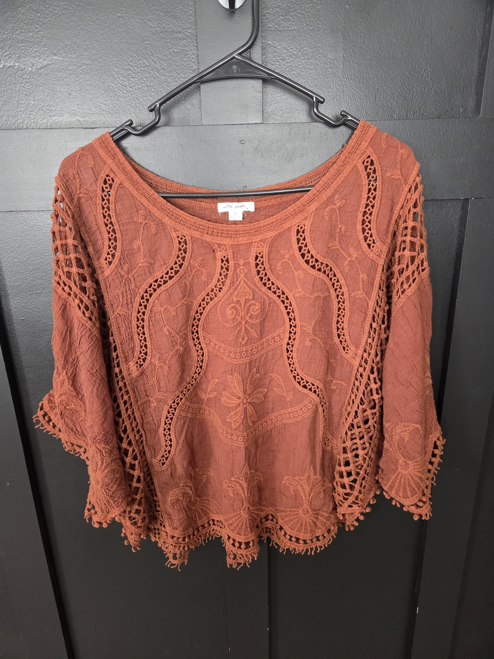 Ultra Pink Crochet Embroidered Tunic - Rust Orange